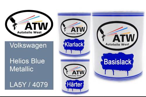 Volkswagen, Helios Blue Metallic, LA5Y / 4079: 1L Lackdose + 1L Klarlack + 500ml Härter - Set, von ATW Autoteile West.